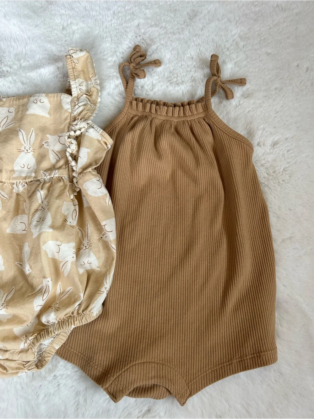 Old Navy Tan Bunny-Print & Ribbed Brown Romper Set 18-24 MOS